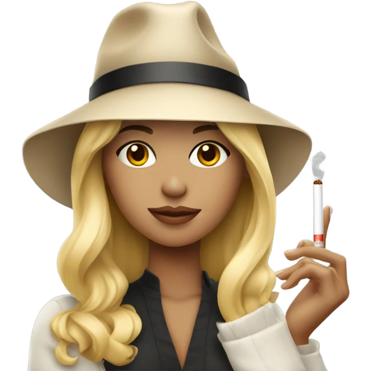 blonde girl in stylish hat with cigarette emoji
