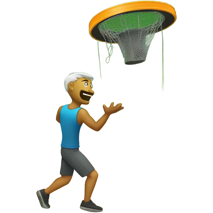 Man throwing disc golf at disc golf basket emoji