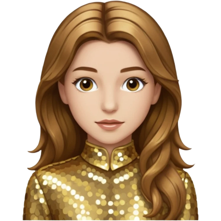 Nathalia Ramos with long light brown hair, gold sequin outfit emoji