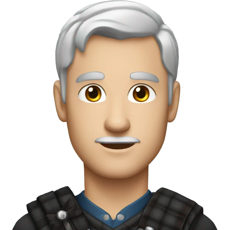 man in kilt with gray blue eyes,gray hair, black shirt emoji