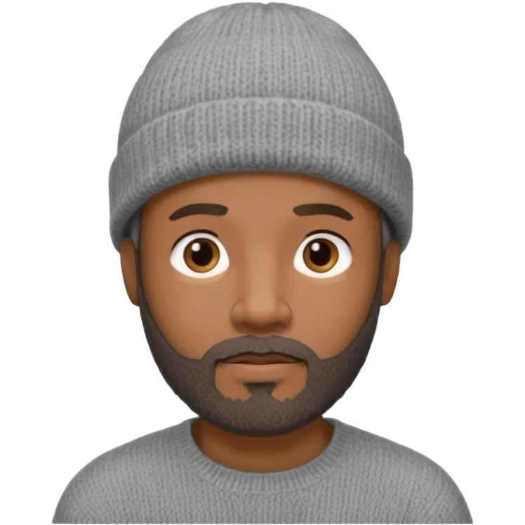 Middle-aged black male, goatee beard, wearing a gray knit beanie emoji