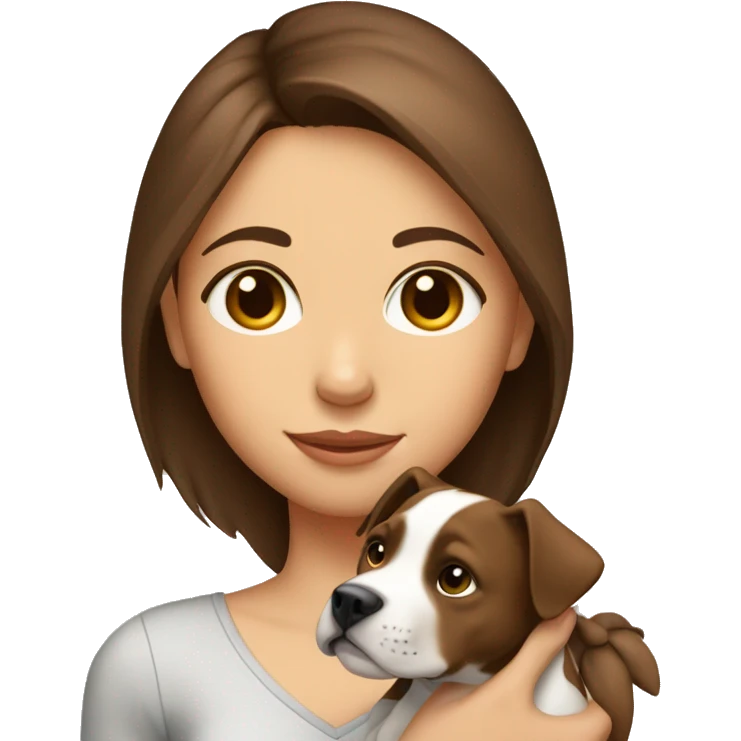 shoulders up girl with brown hair holding pitbull puppy close to her face emoji