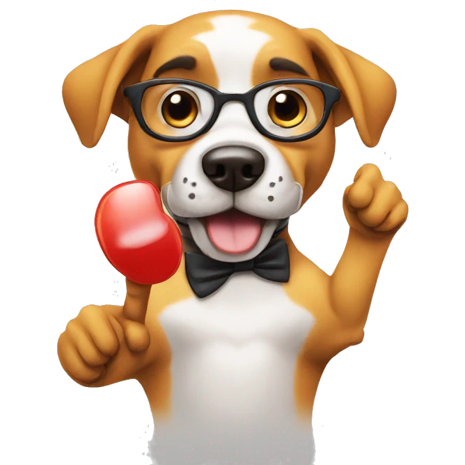nerd dog with his index finger up emoji