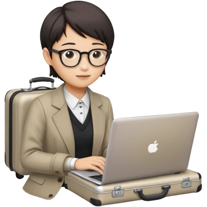 페르소나 요약 : 교환학생을 준비하는 대학생
동양인 중성 20대의 상반신, 노트북을 보고 있으며 옆 한켠에는 캐리어가 함께 준비되어 있어요. emoji