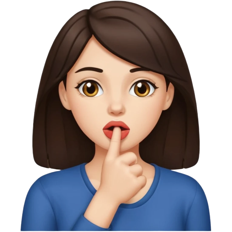 a brunette has her thumb in her mouth seductively  emoji