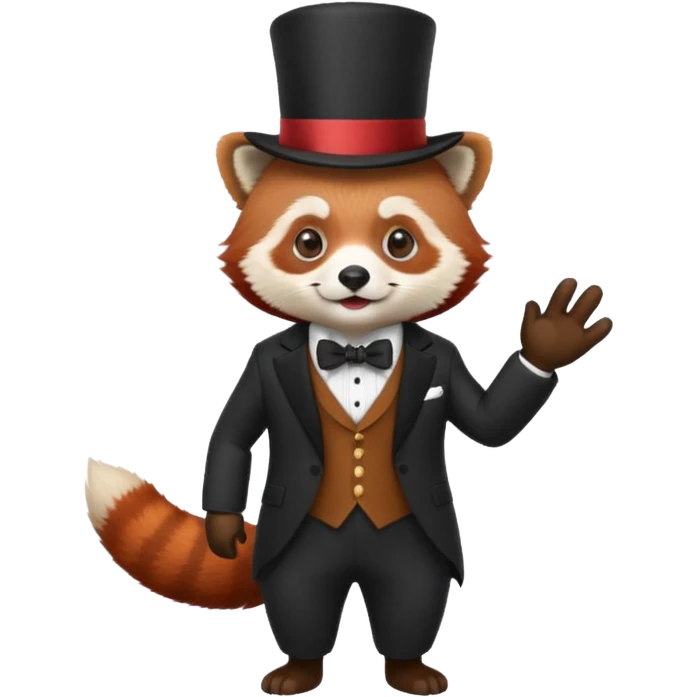A red panda with a top hat and a suit emoji