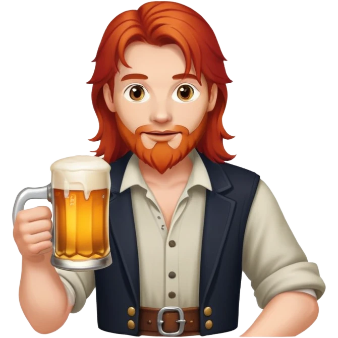 Man with long red hair holding a beer mug emoji