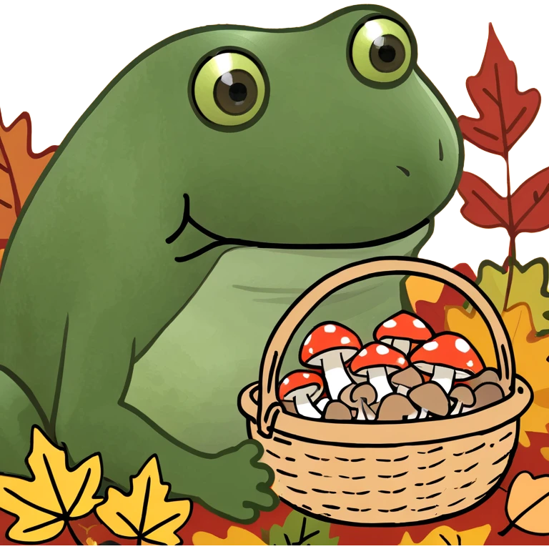 basket with mushrooms decorated with autumn leaves  emoji