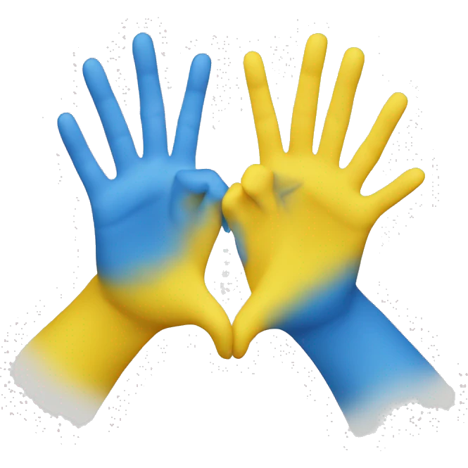 The image shows two hands, one blue and one yellow. They form a heart shape, joining in the middle.  emoji