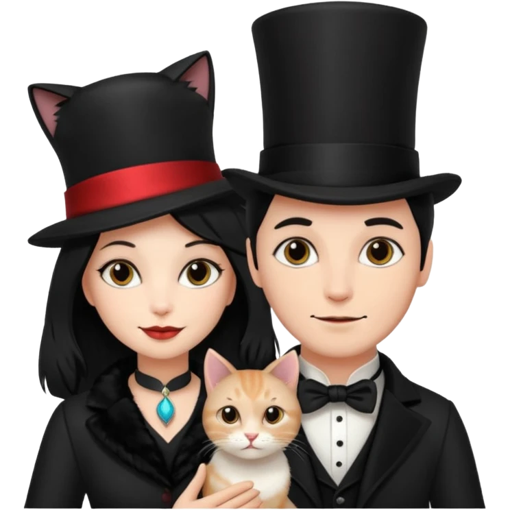 magician couple and their pet cat emoji