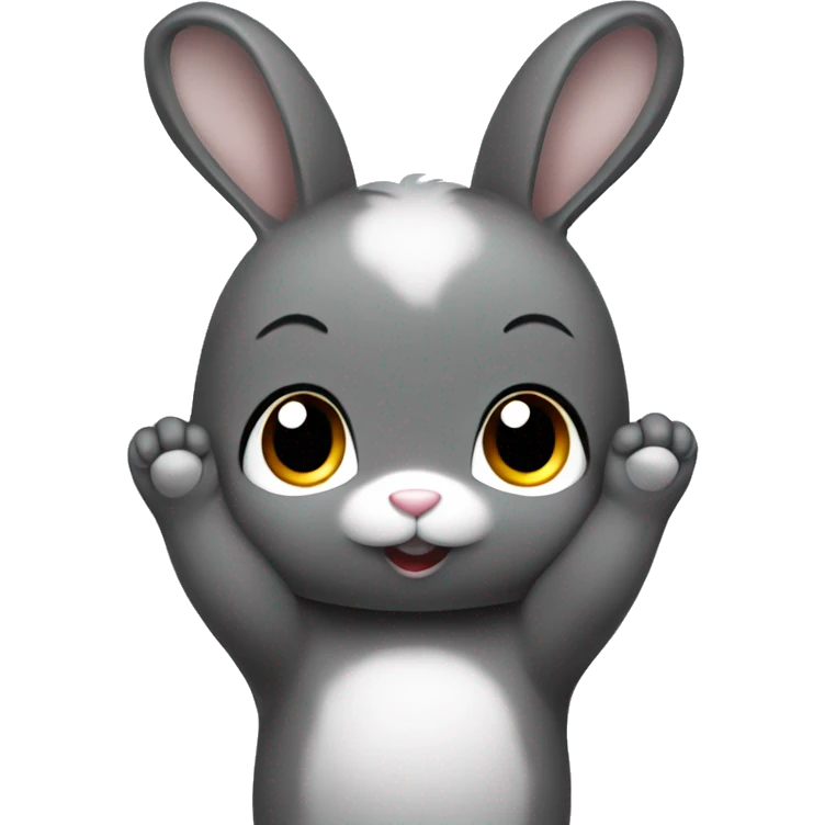 baby dark grey cute bunny with only one white hand emoji