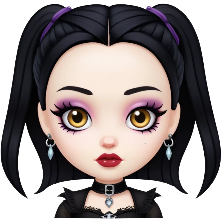 pretty bratz baddie, pale skin, black hair, gothic style emoji