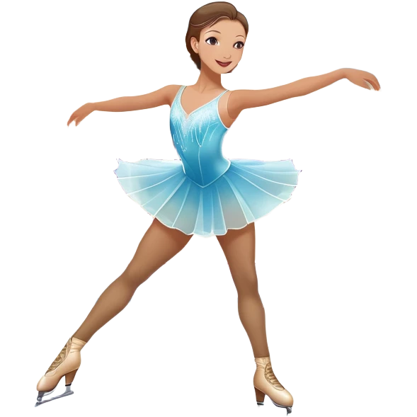 An colorful icon featuring a graceful figure skater performing a spin on the ice. The background includes a grand ice rink palace with shining spotlights and cheering spectators in the stands. Transparent background highlights the elegance and artistry of figure skating emoji