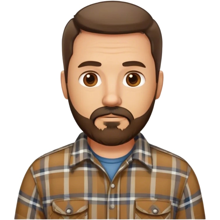 middle aged white man with dark brown beard and goatee  standing, wearing a plaid shirt emoji