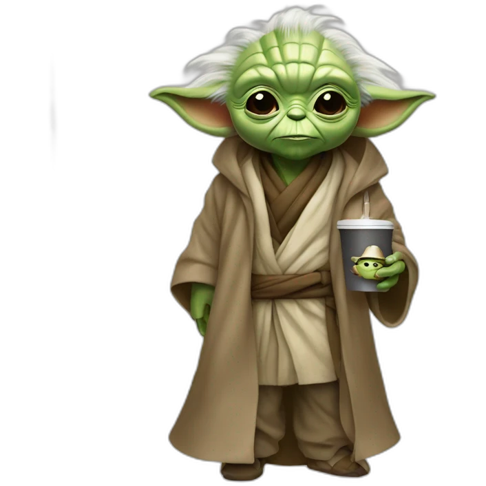 Fashionista Yoda with a mokachino emoji
