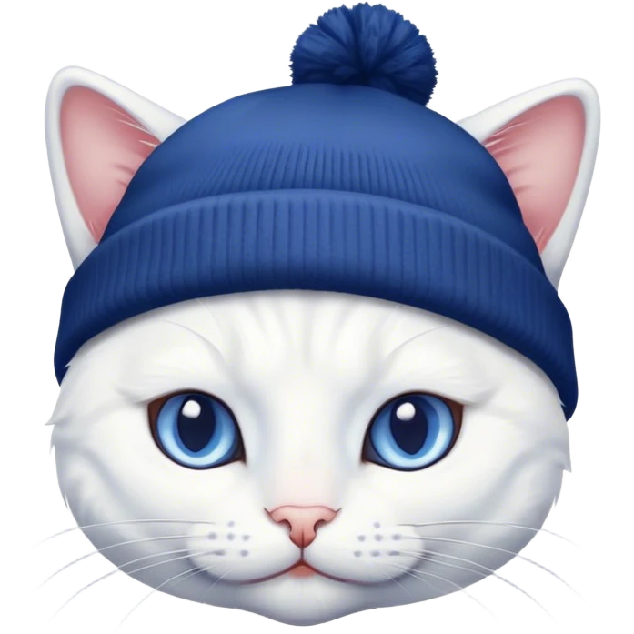 white cat with dark blue beanie emoji
