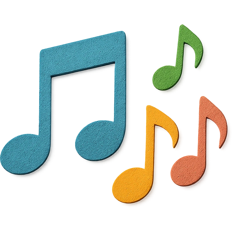 colorful music notes, paper craft style, layered paper effect, bright colors emoji