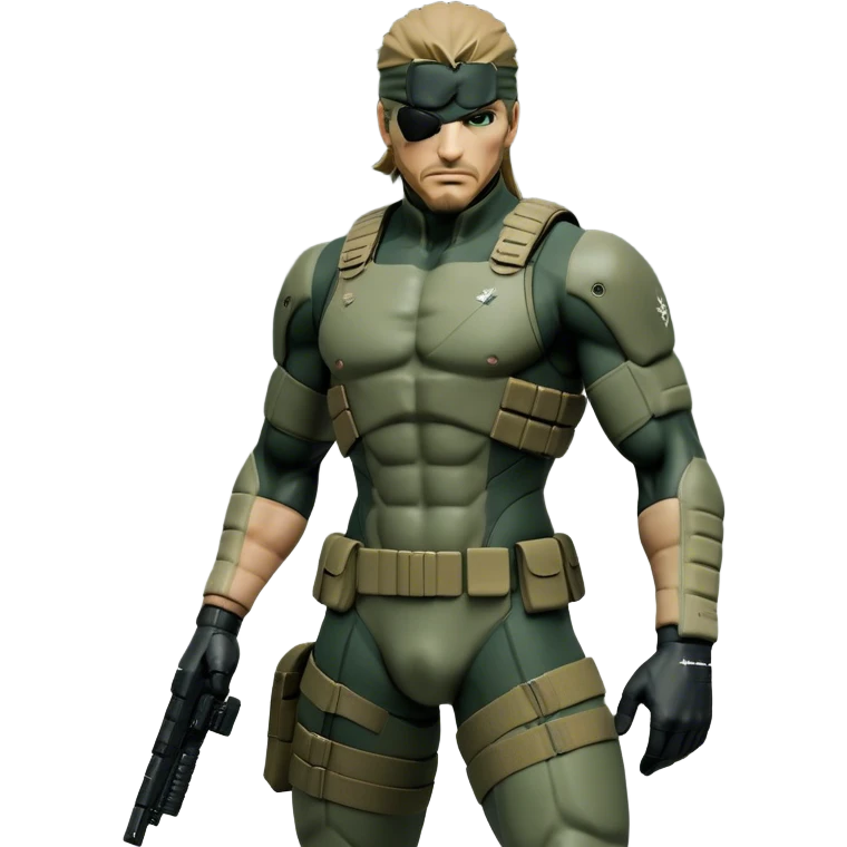 Cinematic Realistic Metal Gear Solid Snake Soldier Portrait, captured in a dynamic, battle-ready stance, muscles defined beneath intricately detailed combat gear in consistent muted greens, browns, and blacks. His determined eyes and rugged features, rendered with dramatic natural lighting and high shine, exude raw, unyielding power, epitomizing the fierce, relentless spirit of a covert operative in the midst of action. emoji