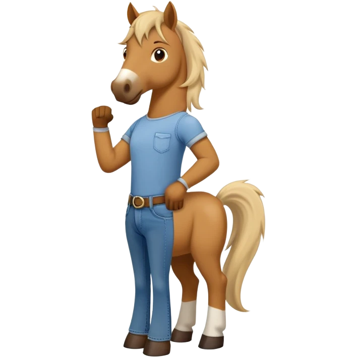 friendly anthropomorphised stallion in jeans and a t-shirt, standard pose emoji