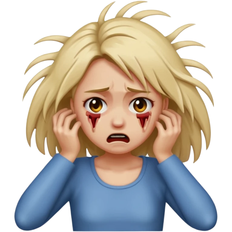 A crying girl that is pulling on so bad and ripping her hair out and tortured emoji