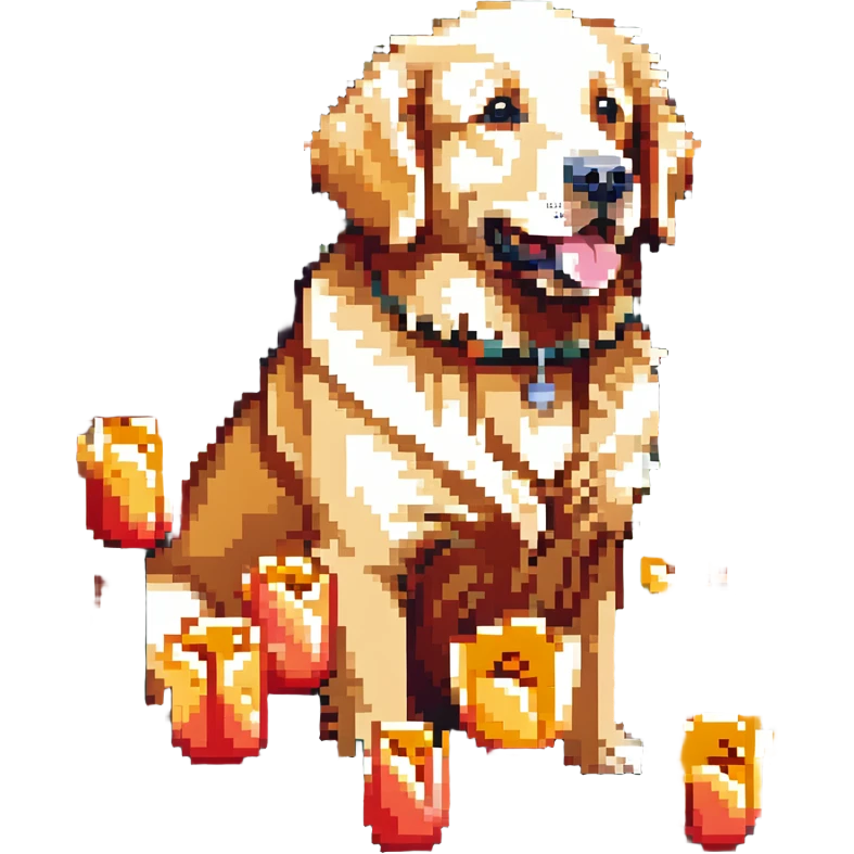 golden retriever surrounded by tulips emoji