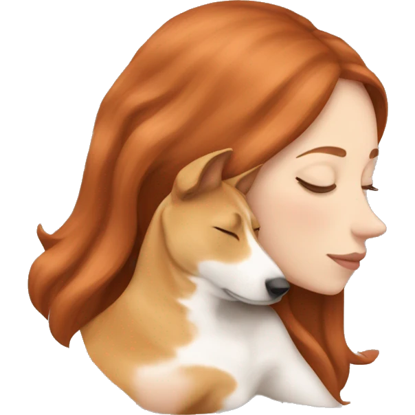 White girl auburn hair sleeping with Carolina dog emoji