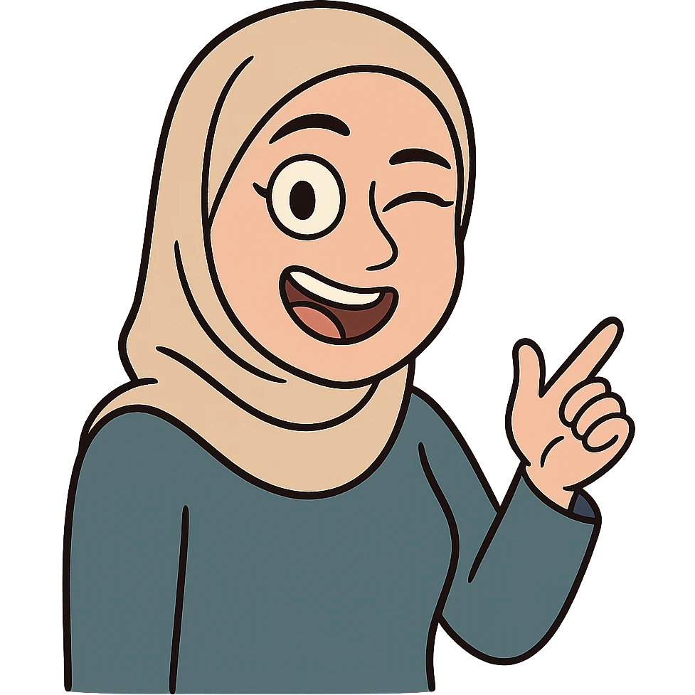 hijabi woman with medium fair skin, winking, cartoon style emoji