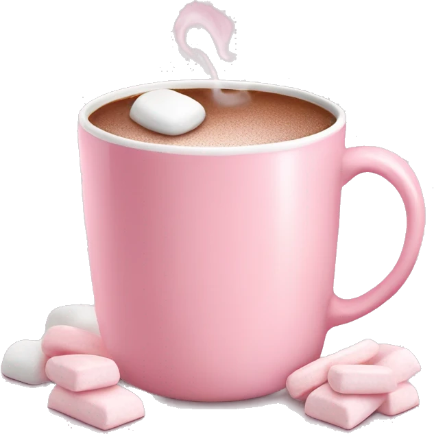 Light Pink mug of hot chocolate with marshmallows  emoji