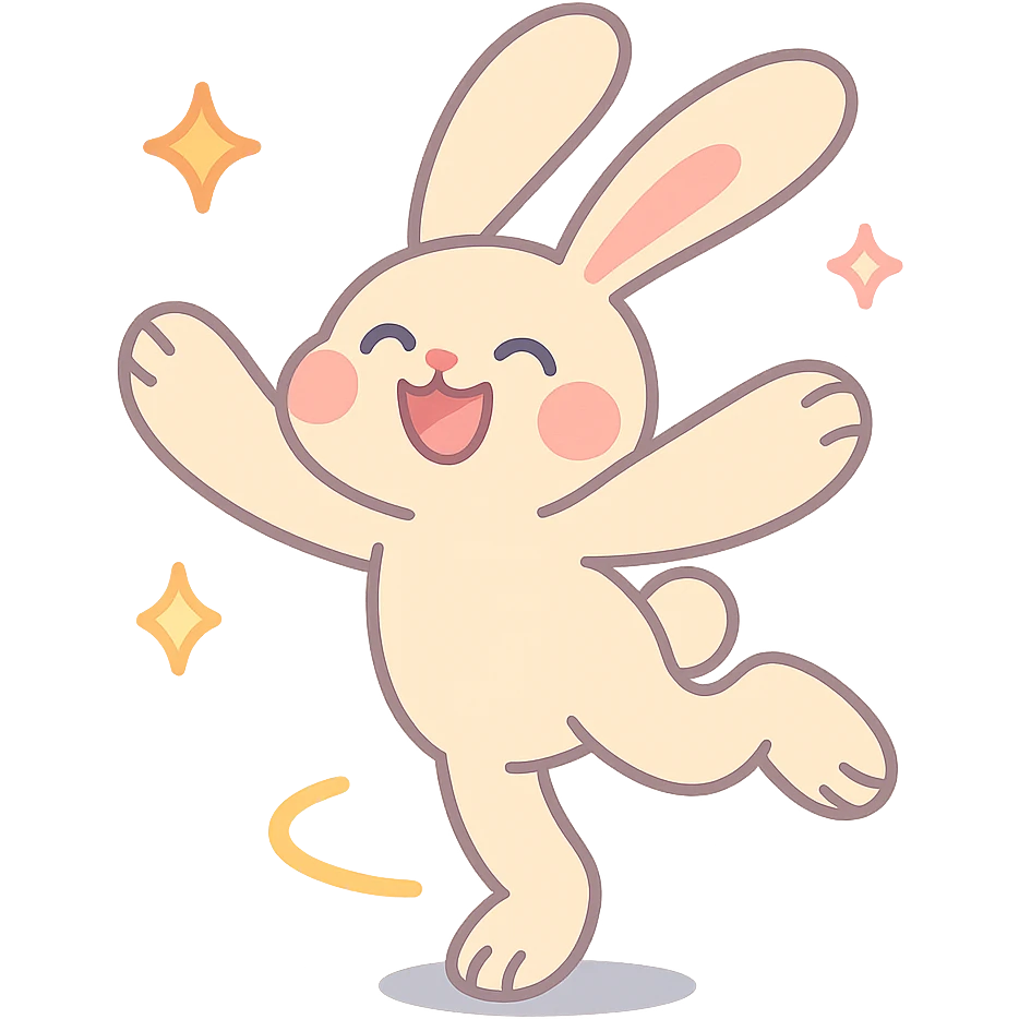 floppy bunny twirling with sparkles, pastel-toon style emoji