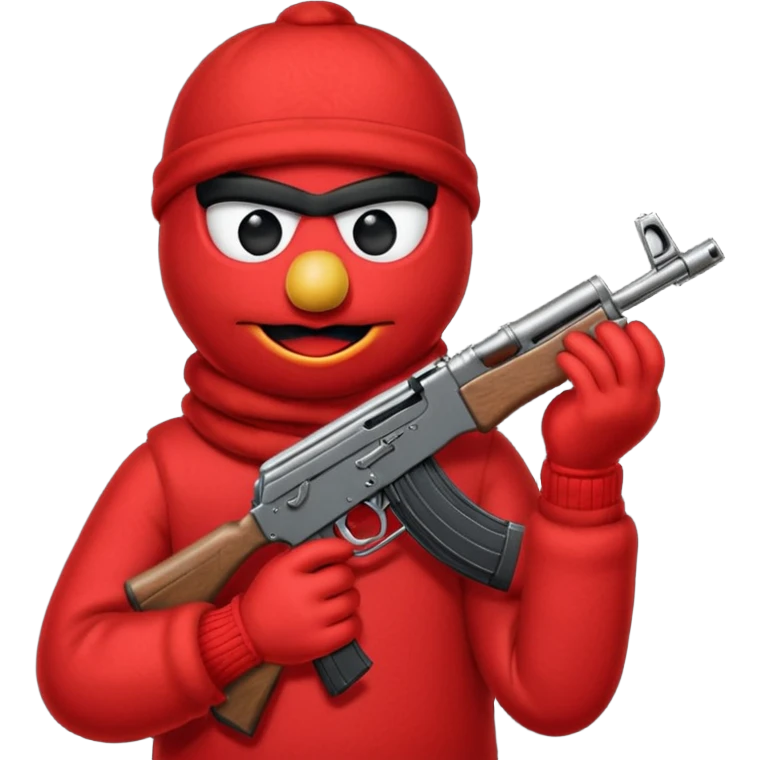 elmo with an AK47 and an bivakmuts emoji