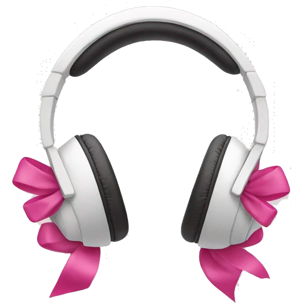 White headphones with two pink bows emoji
