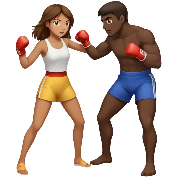 Tan girl punching a dark guy, full body  emoji