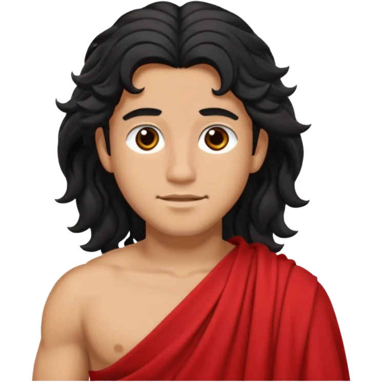 Adonis from Olympus Gods with long black wavy hair, red toga  emoji