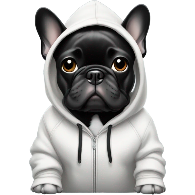 Black and white French bulldog wearing hoodie  emoji