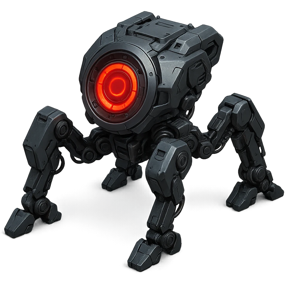 high-tech device with four robotic legs and a central red glowing circle, advanced technology look, sci-fi style emoji