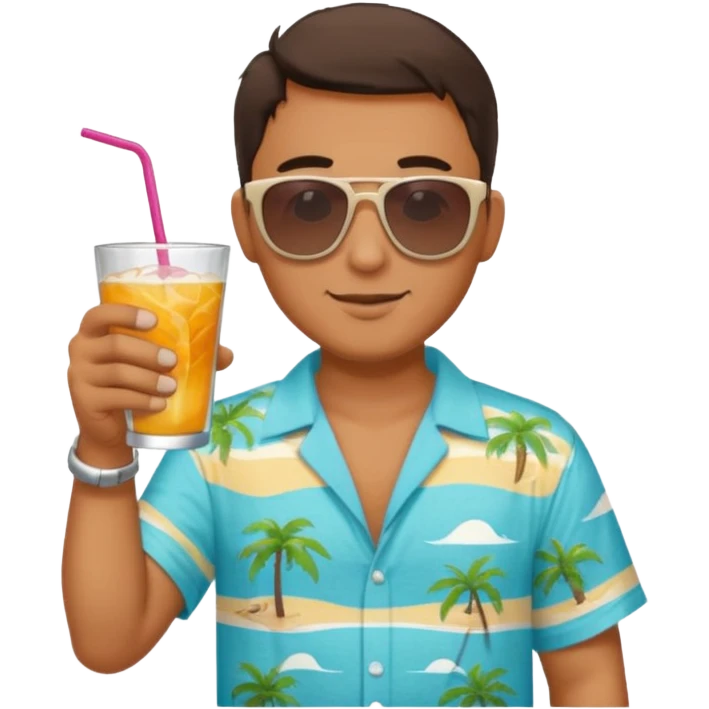 man with drink , beach shirt emoji