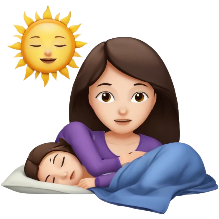 brunette girl waking up in the morning with sun emoji