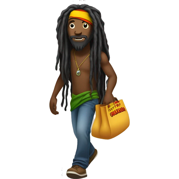 A black rastaman with a bit long dreadlocks walking towards left side with a bag on the back. emoji