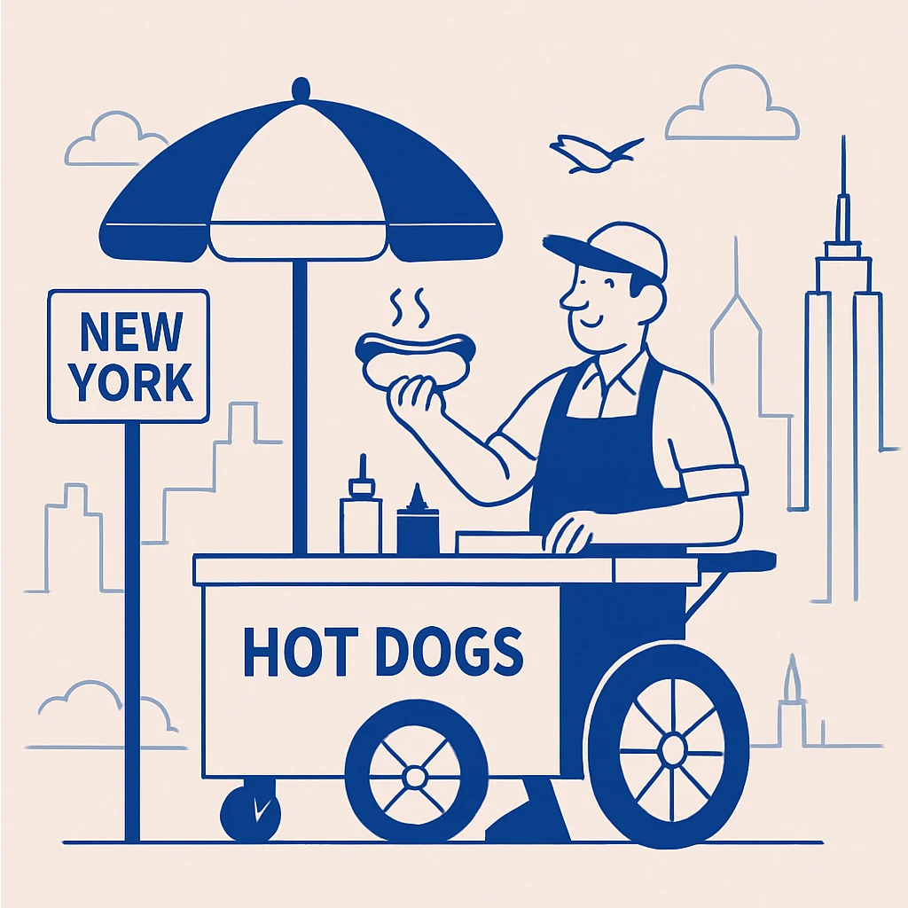 hotdog seller in New York with cart emoji