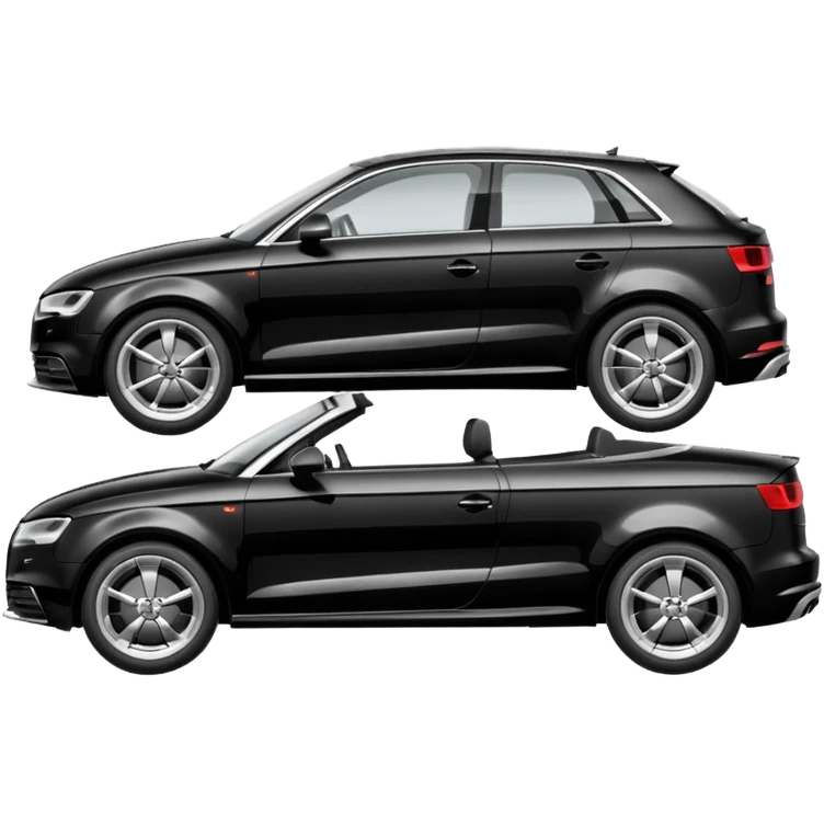 emoji of a black car, model audi a3, being towed by a tow car. profile horizontal view emoji