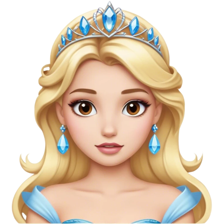 blonde model with brown eyes, luxury makeup, disney princess emoji