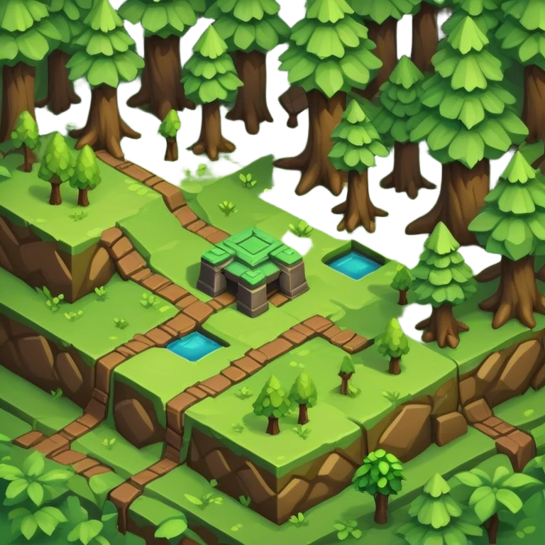 StarCraft-inspired, isometric RTS rugged terrain tile forest emoji