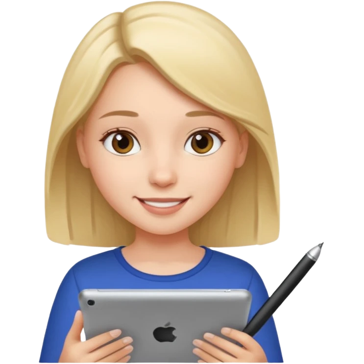 girl suing ipad with pen emoji