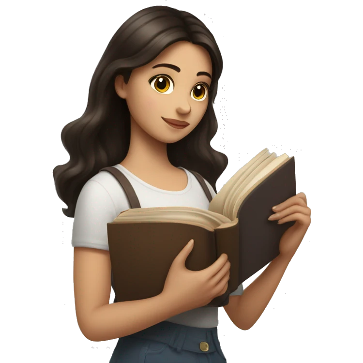 beautiful brunette girl hugging a book emoji