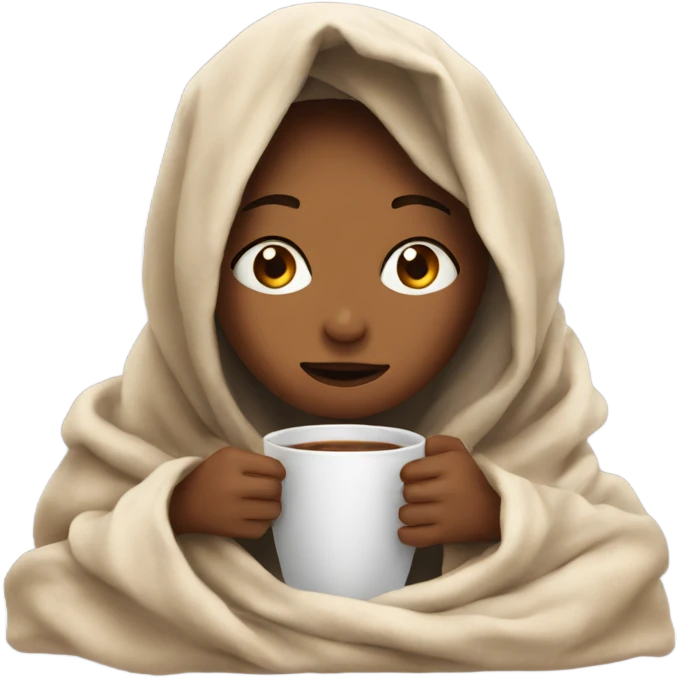 girl inside a blanket sipping coffee eyes closed emoji