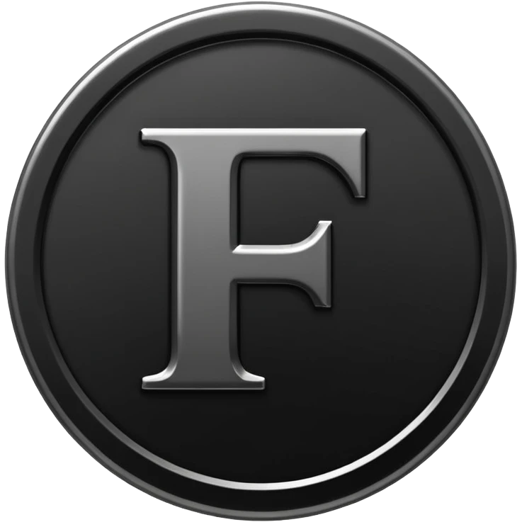 Emoji icon of a black coin with engraved letter F, minimalist style, isolated emoji