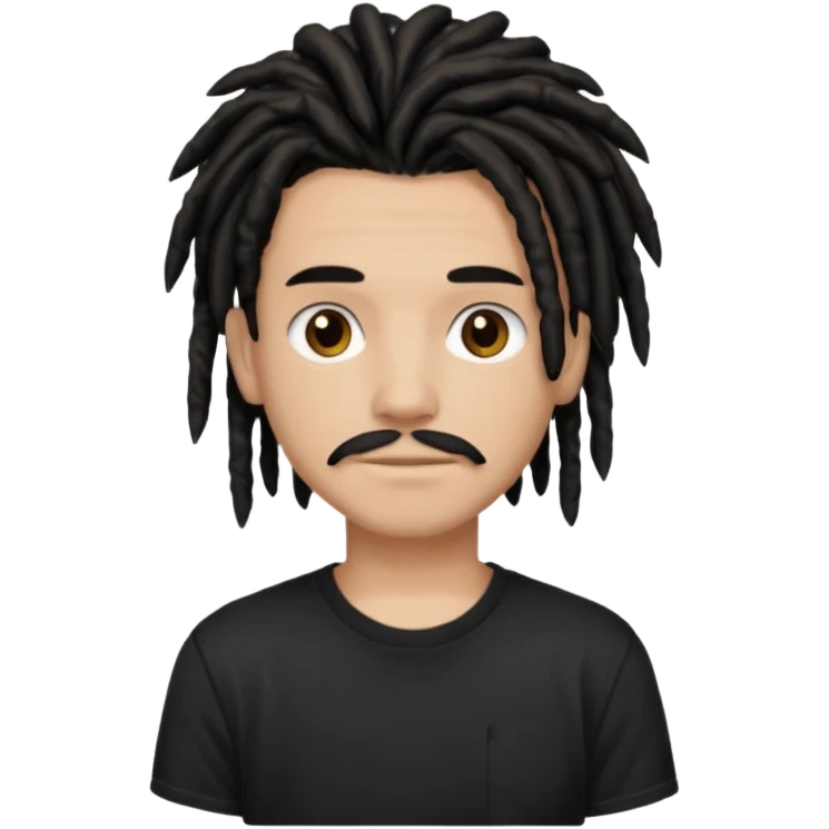 light brown teen with black dreads and brown eyes that has a small mustache stubble emoji