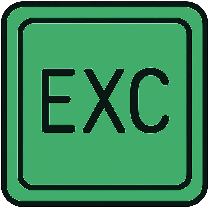 green background, square box with 'EXC' text, slightly embossed effect, professional look emoji