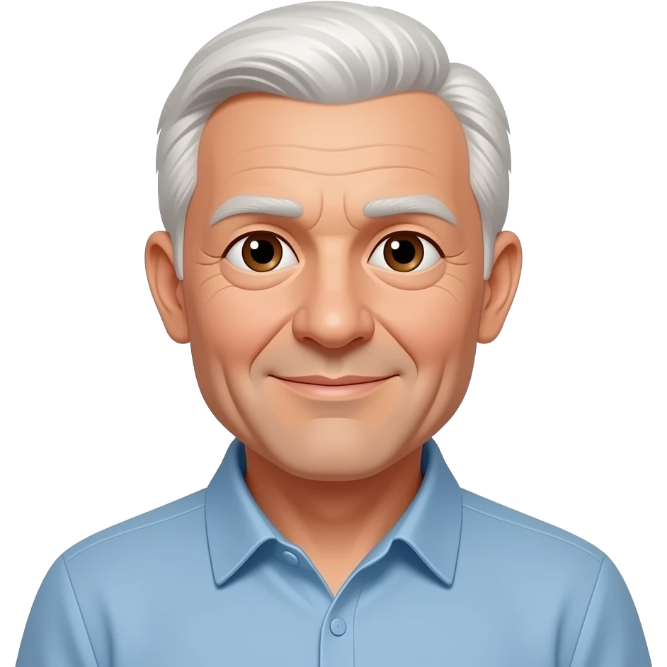 77 year old Man with white short hair and brown eyes emoji