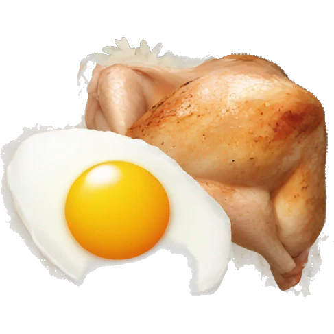 a bowl of rice with two eggs and two whole chicken emoji